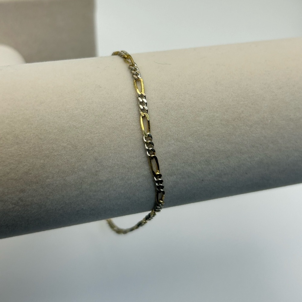 Sterling Silver Anklet Italy KA 1772 Stamped 925 Dainty Two-tone Oval Link - Picture 3 of 8